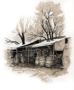 Uitzicht op het nieuwe magazijn van rue de Bordeaux, Bercy, Parijs Tekening door Gustave Fraipont (1849-1923) uit Saint-Juirs