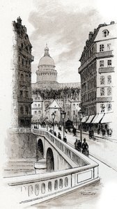 Uitzicht op de rue de Bellay en de koepel van het Pantheon, Parijs door Gustave Fraipont