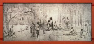 Art Nouveau lijst voor tekening van Pierre Puvis de Chavannes, door Gustave Serrurier-Bovy, Frankrijk