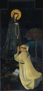 Parochiekerk Sint-Martinus. "Onze-Lieve-Vrouw ontvangt de Rozenkrans van Sint Dominicus". Gustave van de Woestijne. 1900.