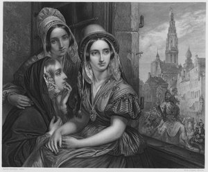 De Ommeganck in Antwerpen, uit het schilderij in de Koninklijke Collectie door Gustave Wappers