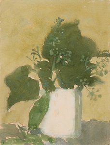 Groene bladeren in een witte kan door Gwen John
