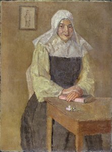 Mere Poussepin Zittend aan een Tafel door Gwen John