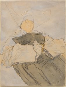 Slapende non, ca. 1916-18 (Houtskool, aquarel en gouache) door Gwen John