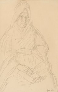 Studie voor Mere Poussepin zittend aan een tafel, c.1915 door Gwen John