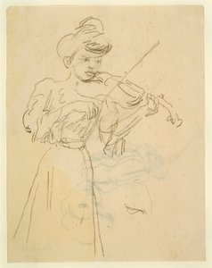 Vrouw staand viool spelend door Gwen John