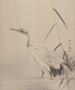 Kraanvogel tussen het riet door Gyokusho Kawabata