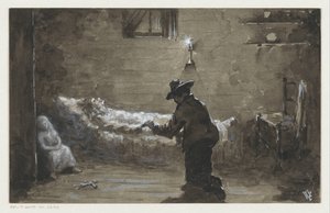 Man knielt bij het bed van een vrouw door H.C. Louwerse (signed by artist)