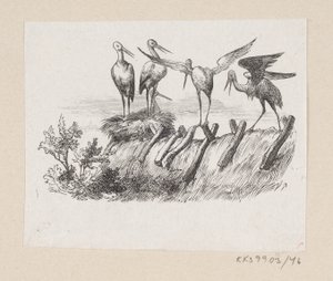 Illustratie voor "De Ooievaars" in H.C. Andersen, "Sprookjes en Verhalen", Deel 1 door H.P. Hansen