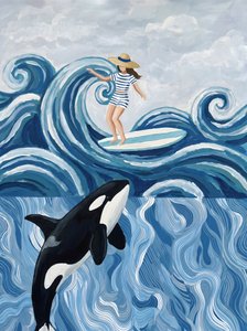 Surfermeisje en orka