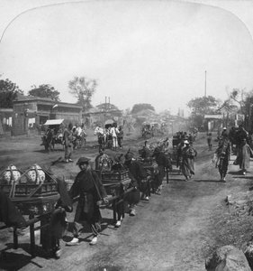 Chinese begrafenisstoet, voedsel dragend voor de overleden geest, Peking Beijing, China