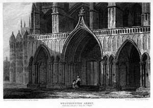 Noordportaal met deel van de Henry VII-kapel, Westminster Abbey, Londen, 1815