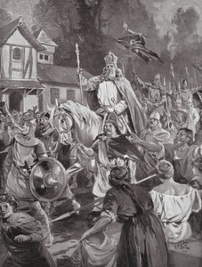 Karel de Grote keert terug naar Brussel, zijn landgoed door H. M. (after) Burton