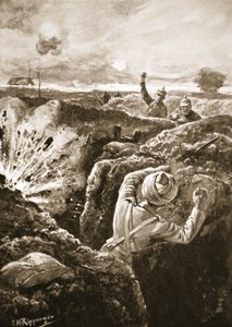 Luitenant De Pass bombardeert de vijand na het binnengaan van een van hun sappen door H. Ripperger