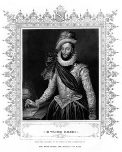 Sir Walter Raleigh, schrijver, dichter, hoveling en ontdekkingsreiziger, 19e eeuw door H. Robinson