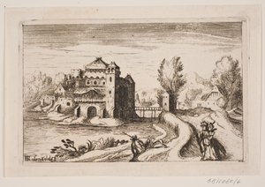 Rivierlandschap met kasteel op een heuvel
