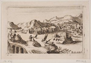 Kustlandschap met oosterse gebouwen door H. Rosenkilde