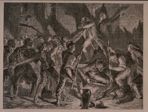 Het Bloedbad in de Gevangenissen in September 1792, gegraveerd door Jean-Baptiste Charles Carbonneau (geb. 1815)