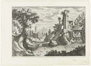 Landschap met een rivier en ruïne