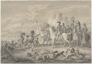 Hertog van Wellington ontvangt tijdens de slag bij Waterloo twee op de Fransen veroverde standaarden met adelaars, 1815 door Haatje Pieters Oosterhuis