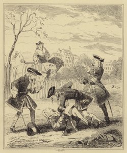 Duel tussen Lord Mahon en de hertog van Hamilton door Hablot Knight Browne