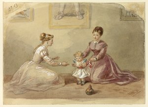 Dames moedigen baby aan om te lopen
