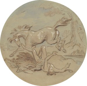Een van achttien ontwerpen voor een serie platen die Venus en Adonis illustreren door Hablot Knight Browne