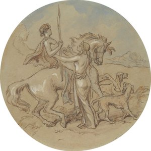 Een van achttien ontwerpen voor een serie platen die Venus en Adonis illustreren door Hablot Knight Browne