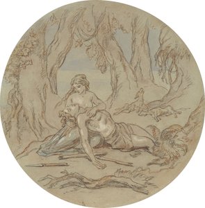 Een van achttien ontwerpen voor een serie platen die Venus en Adonis illustreren door Hablot Knight Browne