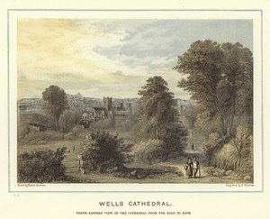 Wells Kathedraal, noordoostelijk uitzicht op de kathedraal vanaf de weg naar Bath