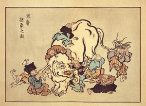 Blinde monniken onderzoeken een olifant door Hanabusa Itcho