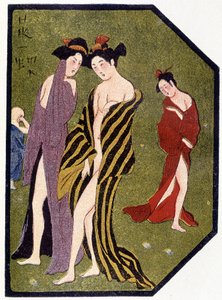 Jonge Japanse vrouwen verlaten het bad - in "Japanse pop" door Félicien Champsaur, ill. Hanafusa Itcho, Parijs door Hanabusa Itcho