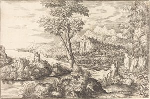 Landschap met drie mannen door Hanns Lautensack