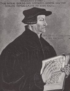 Huldrych Zwingli, leider van de Reformatie in Zwitserland (gravure) door Hans (after) Asper