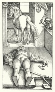 De betoverde bruidegom (gravure) door Hans (after) Baldung Grien