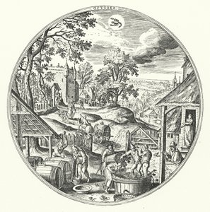 Oktober (gravure) door Hans (after) Bol