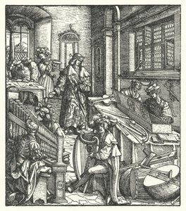 Aartshertog Maximiliaan van Oostenrijk als Beschermer van Muziek door Hans (after) Burgkmair