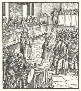 Aartshertog Maximiliaan van Oostenrijk regisseert een mummenspel door Hans (after) Burgkmair