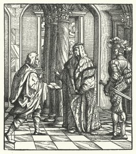 Aartshertog Maximiliaan van Oostenrijk ontvangt de instemming van Maria van Bourgondië met zijn huwelijksaanzoek door Hans (after) Burgkmair