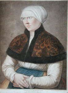 Portret van de vrouw van Holbein, gegraveerd door Francesco Bartolozzi (1727-1815) 1796 door Hans (after) Holbein the Younger