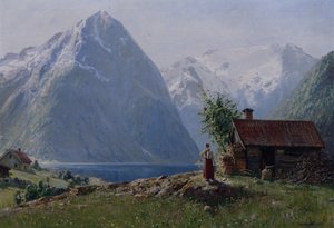Meisje in een fjordlandschap