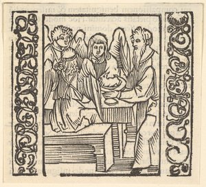Engelen Bediend aan een Tafel, illustratie uit Speculum Passionis door Hans Baldung