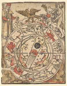 Kaart van de Tekens van de Dierenriem met Venus, Cupido en een Bisschop Heilige door Hans Baldung