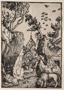St. Hiëronymus in de wildernis door Hans Baldung