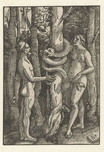 Adam en Eva met de slang door Hans Baldung Grien