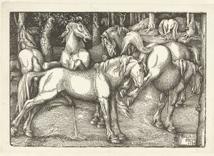 Groep van zes vechtende paarden door Hans Baldung Grien
