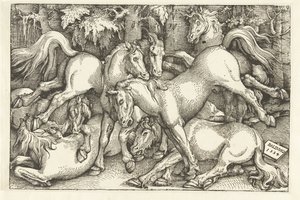Groep van zeven vechtende paarden door Hans Baldung Grien