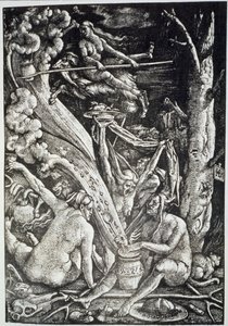 De Heksen op de Sabbat, naar Hans Baldung Grien, geïllustreerd in een geschiedenis van magie gepubliceerd eind 19e eeuw door Hans Baldung Grien
