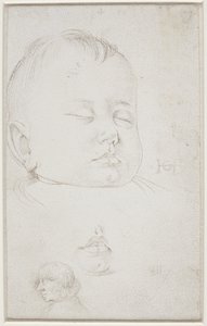 Het hoofd van een kleine jongen in driekwart profiel, de halfopen mond van de jongen door Hans Baldung Grien