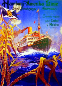 Poster ter promotie van de Hamburg American Line door Hans Bohrdt